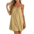 thumbnail image 2 of ClodeEU Women's Crewneck Sleeveless Spaghetti Strap Mini Dress ,Solid Color Casual Summer Loose Vacation Dress Khaki,Women's Plus XXL, 2 of 7