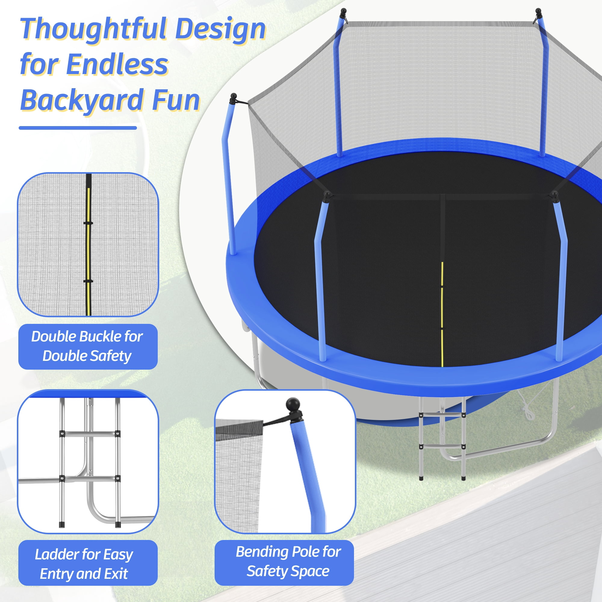 EUROCO 16FT Trampoline with Enclosure Net for Kids and Adults, 1500LBS Backyard Outdoor Large Tranpoline