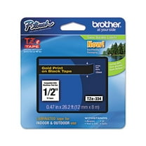 Brother Genuine P-touch TZE334 1/2" Gold on Black Laminated Label Tape