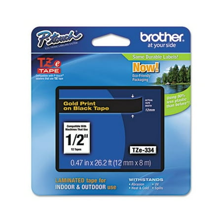 UPC: 0012502626442 | Brother Genuine P-touch TZE-334 Tape  1/2  (0.47 ) Wide Standard Laminated Label Maker Tape  Black on Gold  0.47 in. x 26.2 ft. (12mm x 8M)  TZE334