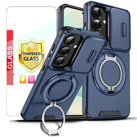 Kryonix for Samsung Galaxy S26 6.3'' Case with Screen Protector,Includes a Sliding Camera Cover,360° Magnetic Rotated Ring Kickstand,Military Grade Shockproof Protective Cover,Blue