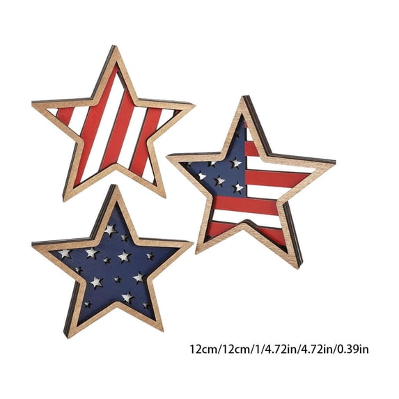 RYDCOT 4th of July Decorations Wooden Stars, Patriotic Memorial Day Star Tiered Tray Decor Set of 3, Fourth of July Red White Blue Decoration for Home office Table Shelf