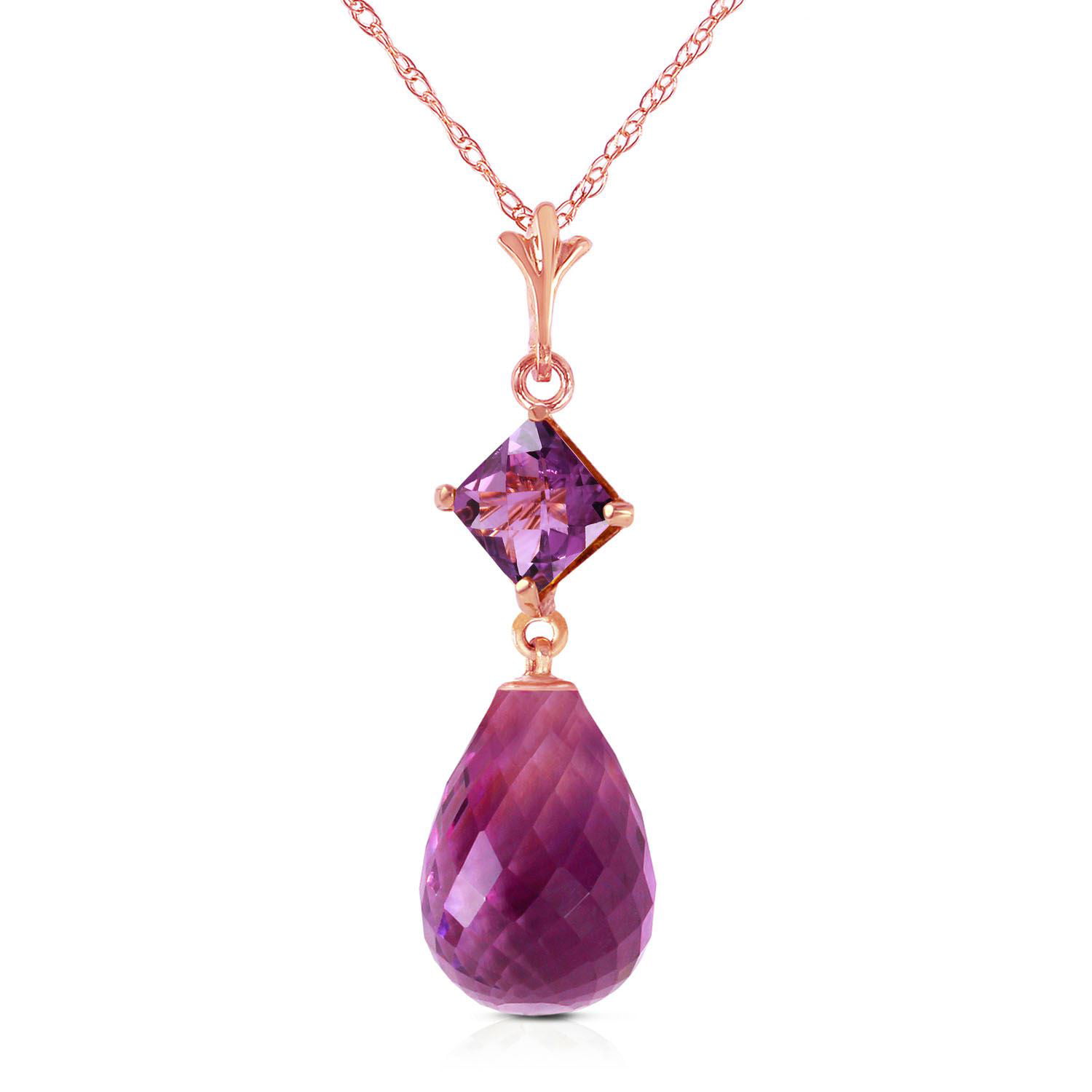 ALARRI 14K Solid Rose Gold Necklace w/ Purple Amethysts & Peridots with 20 Inch Chain Length 