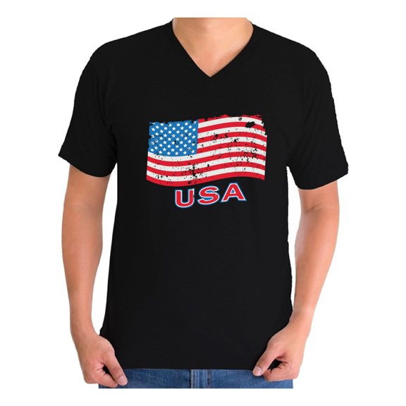Awkward Styles Men's Distressed USA Flag Graphic V-neck T-shirt Tops USA Independence Day 4th Of July