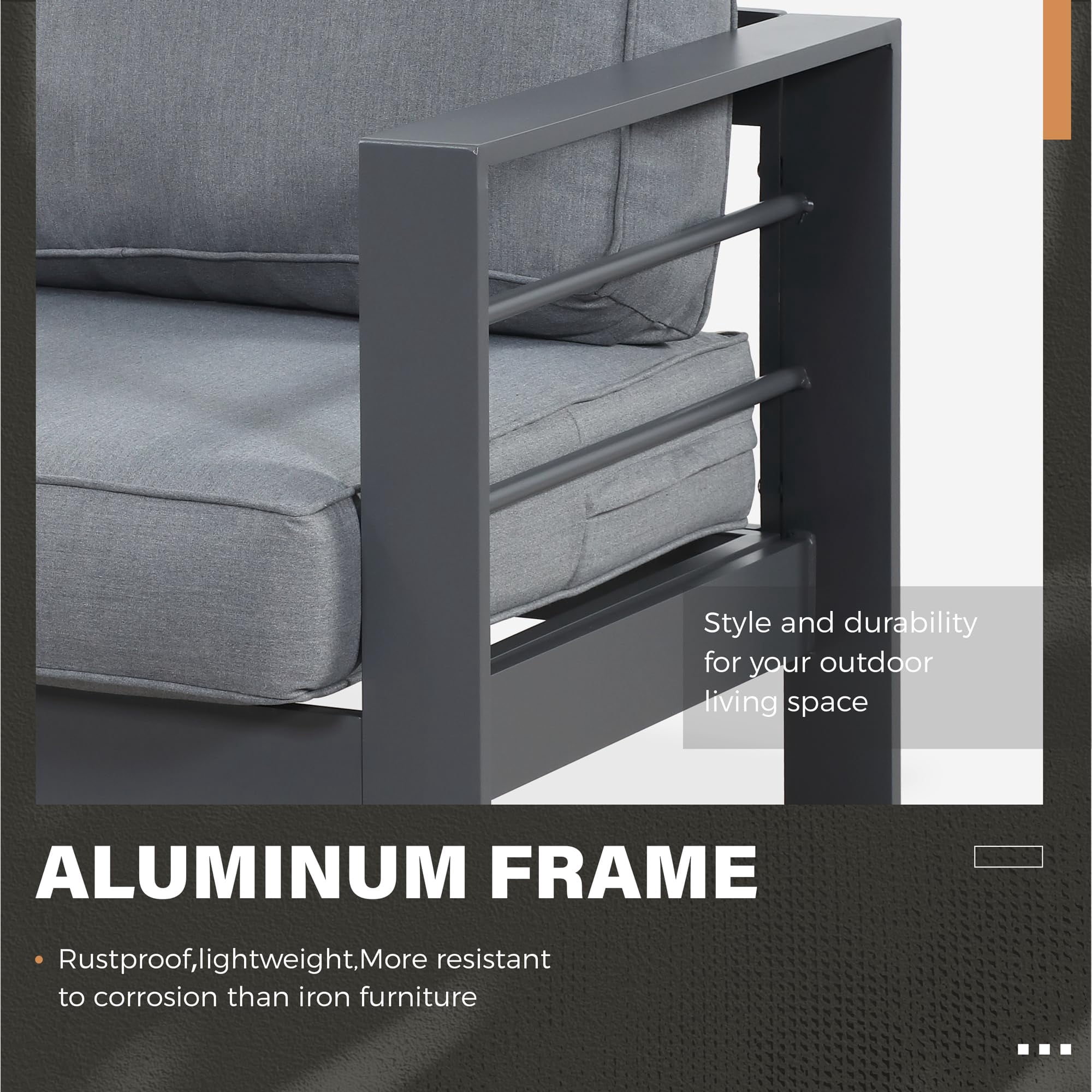 CozyHom 6Pcs Outdoor Patio Aluminum Sofa Furniture Set With Fireplace Table and Cushions Outside Sectional Metal Conversation Couch, Gray