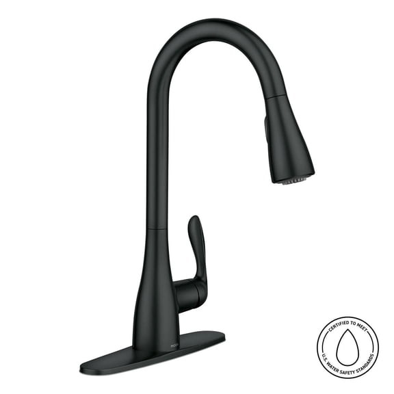 MOEN Georgene 87912BL Single Handle High-Arc Kitchen Faucet in Matte Black (Deck Plate Included)