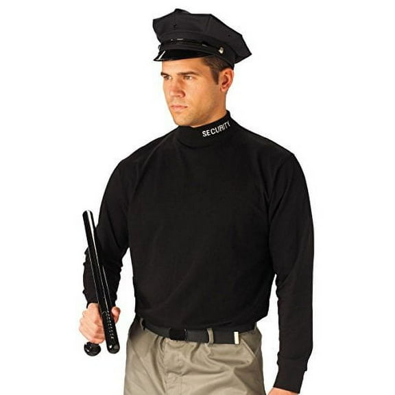 Black Mock Turtleneck with Security Embroidered on the Collar