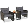 thumbnail image 3 of Costway 3 PCS Patio Rattan Furniture Set Acacia Wood Coffee Table & 2 Chairs Backyard Gray Cushion, 3 of 9