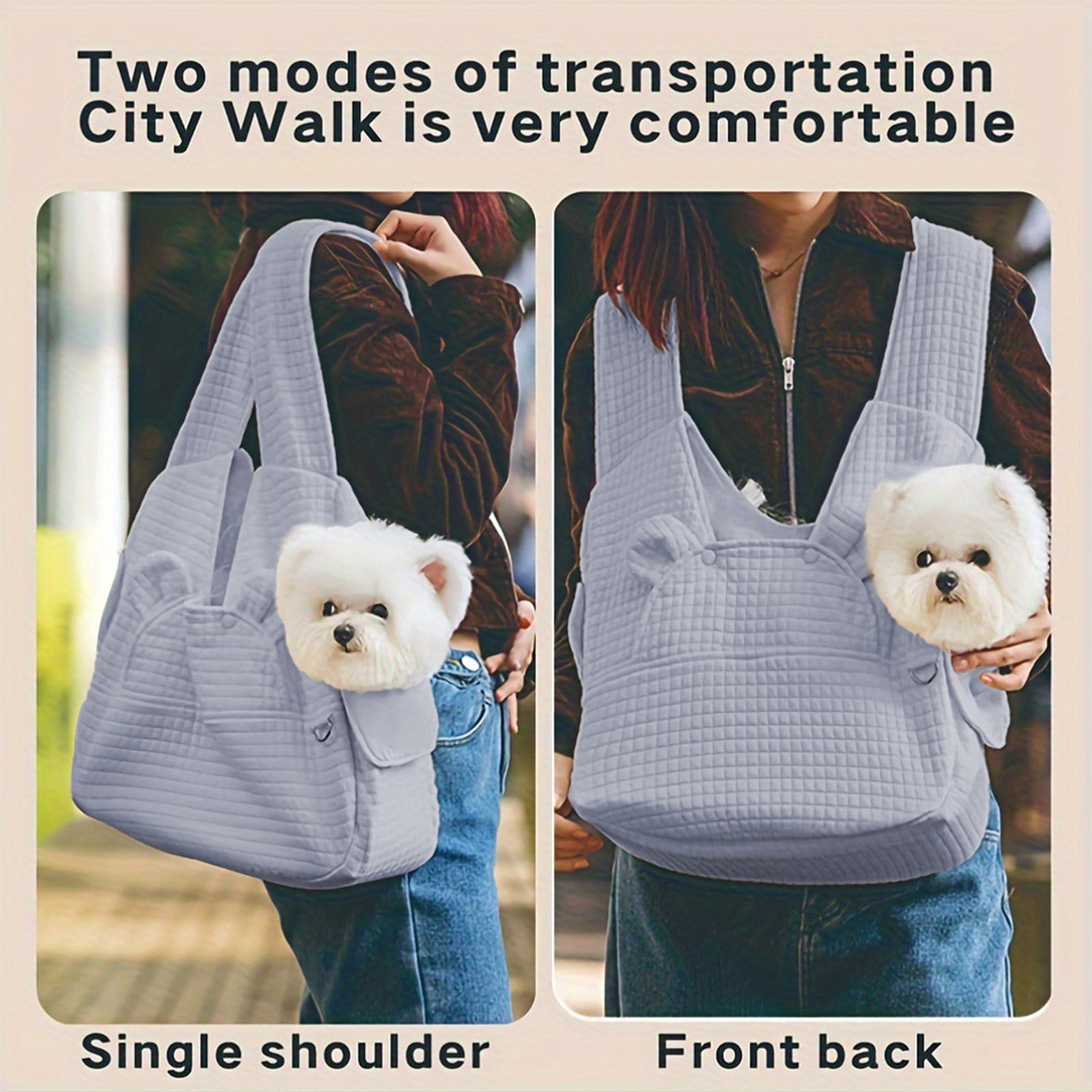 Sruoe Cat Backpack Carrier, Striped Quilted Dog Backpack Carrier, Comfortable Front-Style Dog Carrier Backpack, Pet Backpack, Dog Cat Travel Bag Ergonomic Hands-Free Sling for Outdoor Use, Gray
