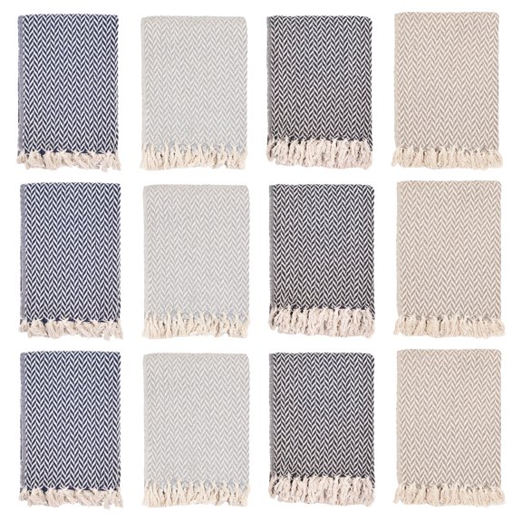 Arkwright Cotton Throw Blankets (Pack of 12), Eco-Green, Decorative Chevron Pattern, 4 Fixed Colors in a Pack, 50x70 in.