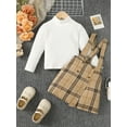 thumbnail image 4 of Bslissey Little Girls 2Pcs Fall Outfits Toddler Long Sleeve Mock Neck Ribbed Tops + Button Suspender Plaid Print Skirt 2T 3T 4T 5T 6T 7T 8T Kids Casual Daily Clothes, 4 of 10