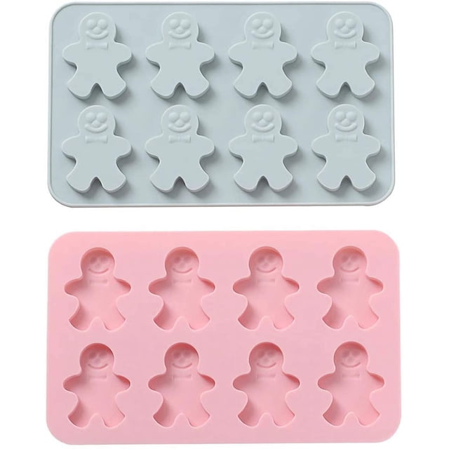 2 moldes de silicona para cubitos de hielo de hombre de jengibre de 8 cavidades para bricolaje, chocolate, caramelo, gelatina, gelatina, utensilios para hornear, magdalenas, magdalenas, pasteles, jabón, loción, barra, herramientas de repostería de cocina