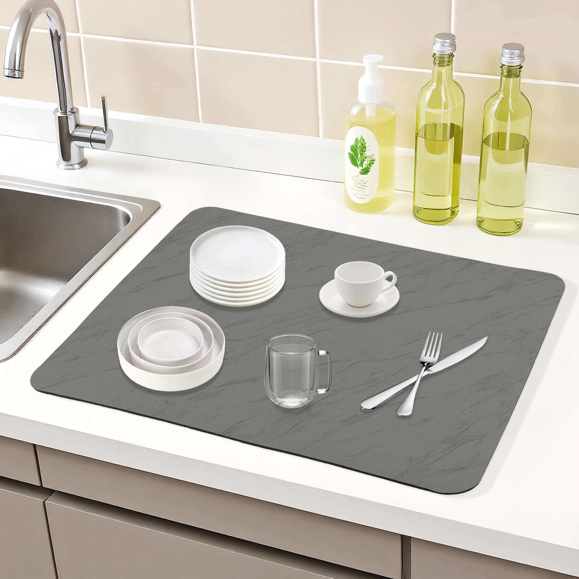 Unique Bargains Diatomaceous Stone Dish Drying Mat Dish Drying Mats Black 19.7*15.7 inch