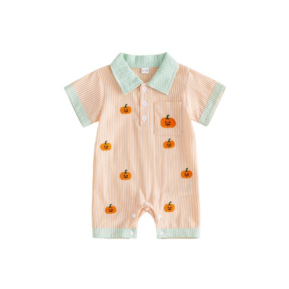 RUINIXCW Baby Boys Jumpsuit, Short Sleeve Stripes Pumpkin/Ghost Summer Romper Halloween Clothes