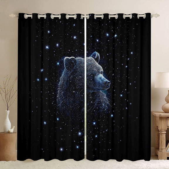Feelyou Glitter Bear Teens Black Out Curtains, Psychedelic Stars Galaxy Curtains Pack of 2 (42x63 Each), Dreamy Jungle Animal Bedroom Curtains, Black Out Curtains Decor