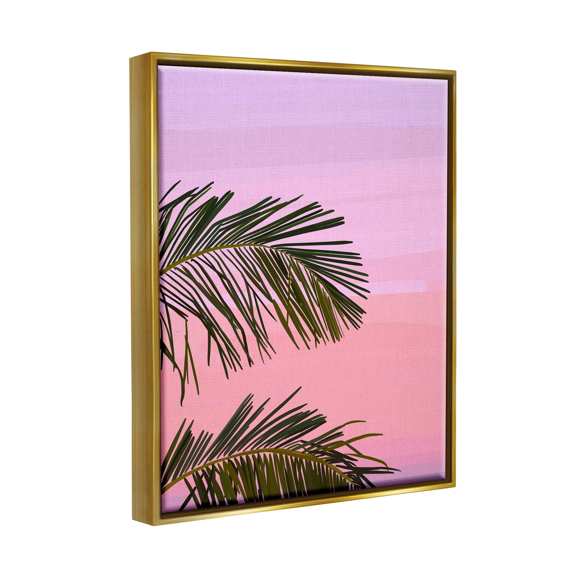 Stupell Industries Pink & Purple Sunset Palm Leaves Coastal Painting Gold Floater Framed Art Print Wall Art