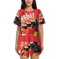 thumbnail image 1 of Balery Sushi Conjunto de Pijama para Mujer con Estampado, Dos Piezas de Manga Corta y Shorts, Ropa de Dormir Suave con Cuello Redondo y Bolsillos-X-Large, 1 of 6