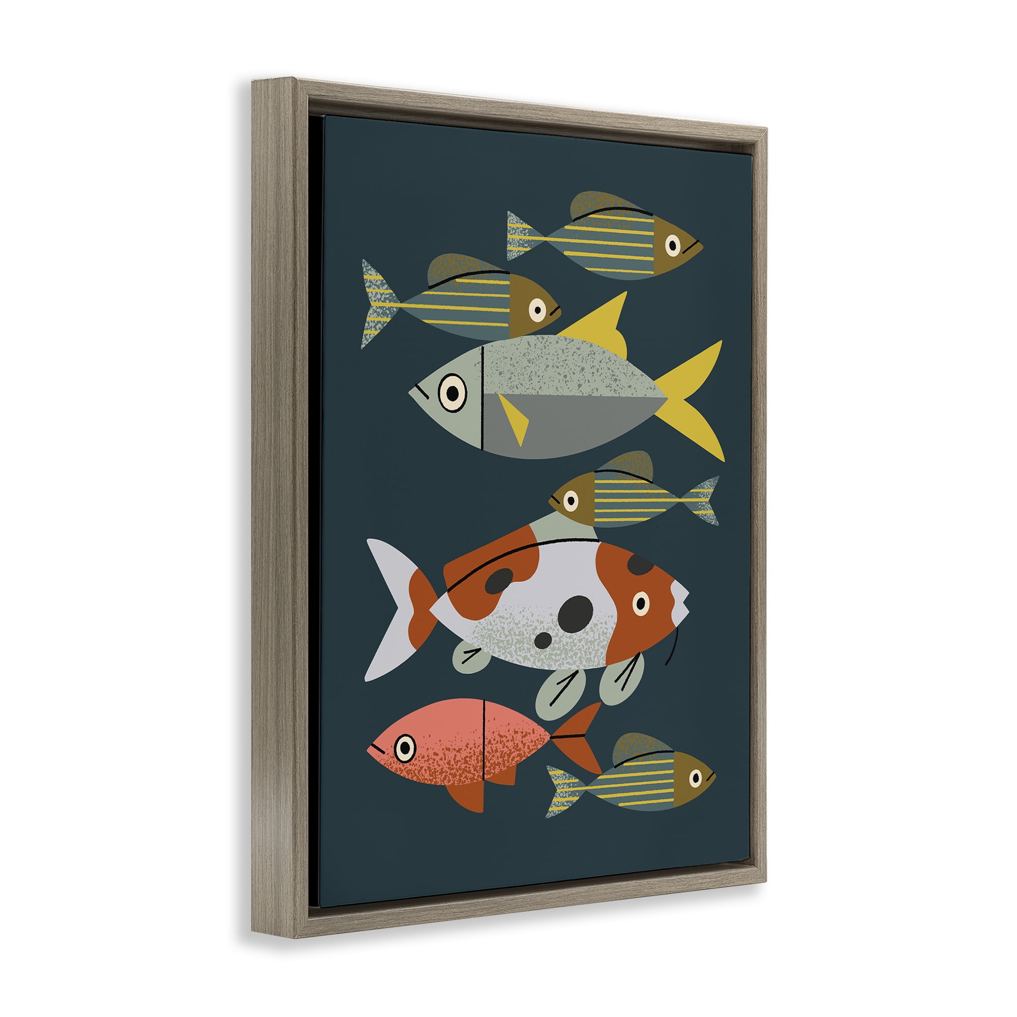 Stupell Industries Midcentury Pond Fishes Brown Framed Floater Canvas Wall Art, design by Renea L. Thull