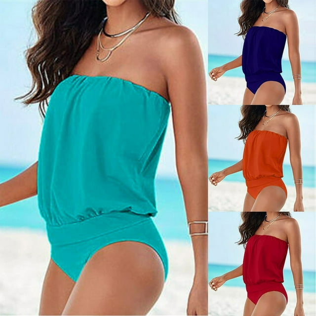 Womens Strapless Two Piece Bikini Swimsuit Swimwear Bathing Beach Suit Plus size