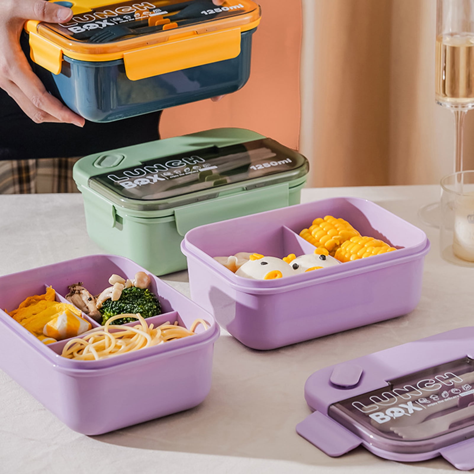 Yesbay Microwave Safe Lunch Box with Tableware Leakproof Meal Prep BPA