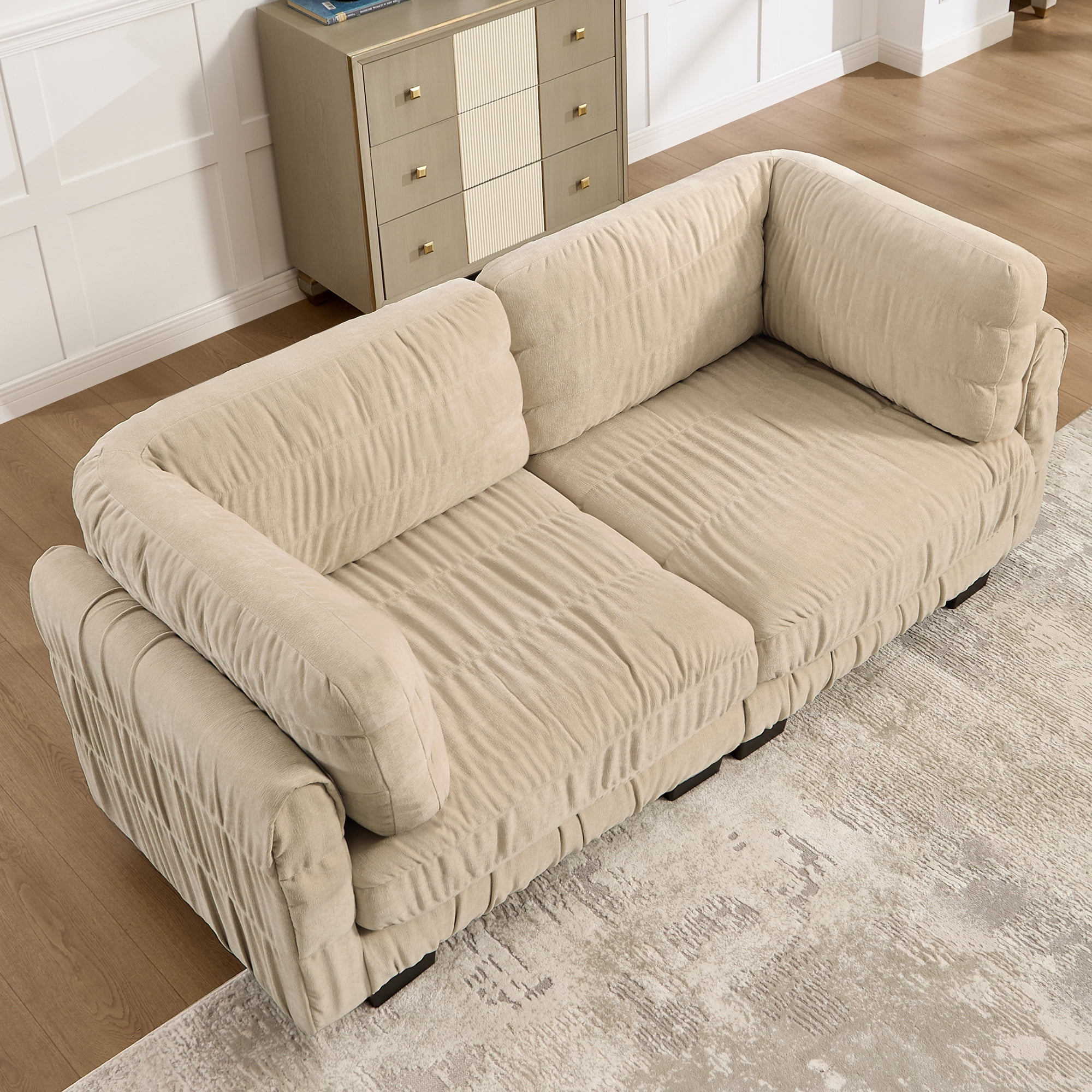 78.7" Ruched Chenille Loveseat with L Shape Thickened Back Cushions,Easy Assembly
