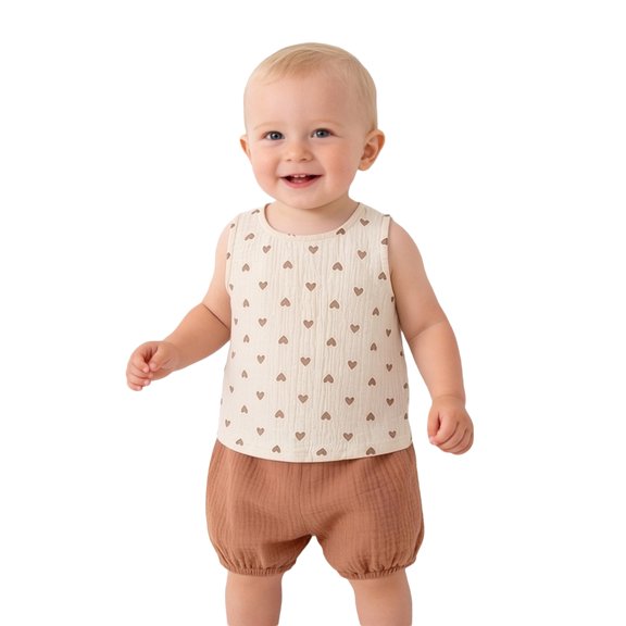 Infant Girls Two Piece Outfits Full Print Sleeveless Vest with Shorts Clothing Set Size 6-9 Months