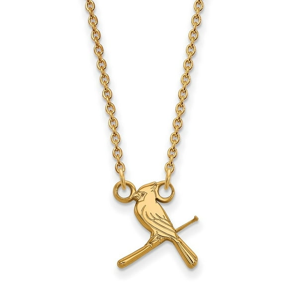Diamond2Deal 925 Sterling Silver Gold-plated MLB LogoArt St. Louis Cardinals Bird and Bat Small Pendant Necklace for Women 18"