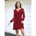 thumbnail image 4 of Fall Dresses for Women Lace Long Sleeve Elegant Slim Formal Party Dress Wine Red XL, 4 of 8