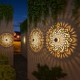 thumbnail image 3 of Lysliv 2-Pack Solar Fence Lights - Metal IP55 Waterproof Outdoor Step/Wall Lights w/ Mandala Pattern, 10LM Warm Yellow Light, Easy Install (3.54"), 3 of 10