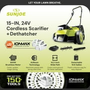 Sun Joe 2x24V Cordless Lawn Dethatcher & Scarifier Yard Machine with Collection Bag, 15-Inch