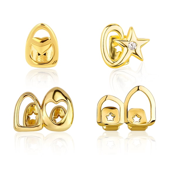 4PCS Gold & Silver Hip Hop Grillz Set, Iced-Out Design with Cubic Zirconia, Removable Party Rapper Teeth Jewelry for Men and Women