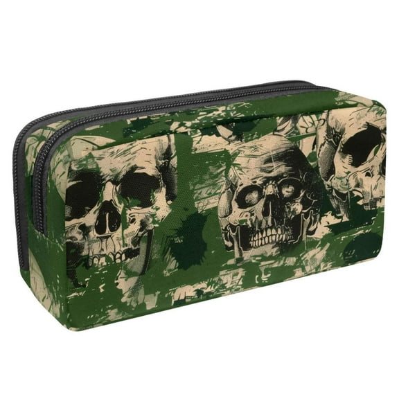 MUOOUM Pencil Case, Skull Green Camouflage Pattern Large Capacity Pencil Pouch Stationery Pen Bag