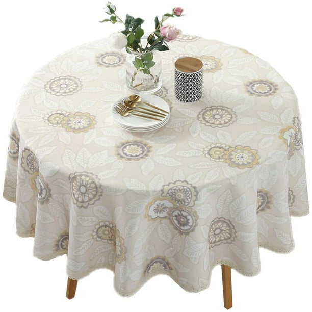 Heavy Duty Elegant Printed Tablecloth Spillproof Fabric Lace Table Cloth Round Cover For Dining Room Kitchen Home Decor 63 Yellow Flowers Com Spillproof Fabric Lace Table Cloth, Table Cover For Round Table
