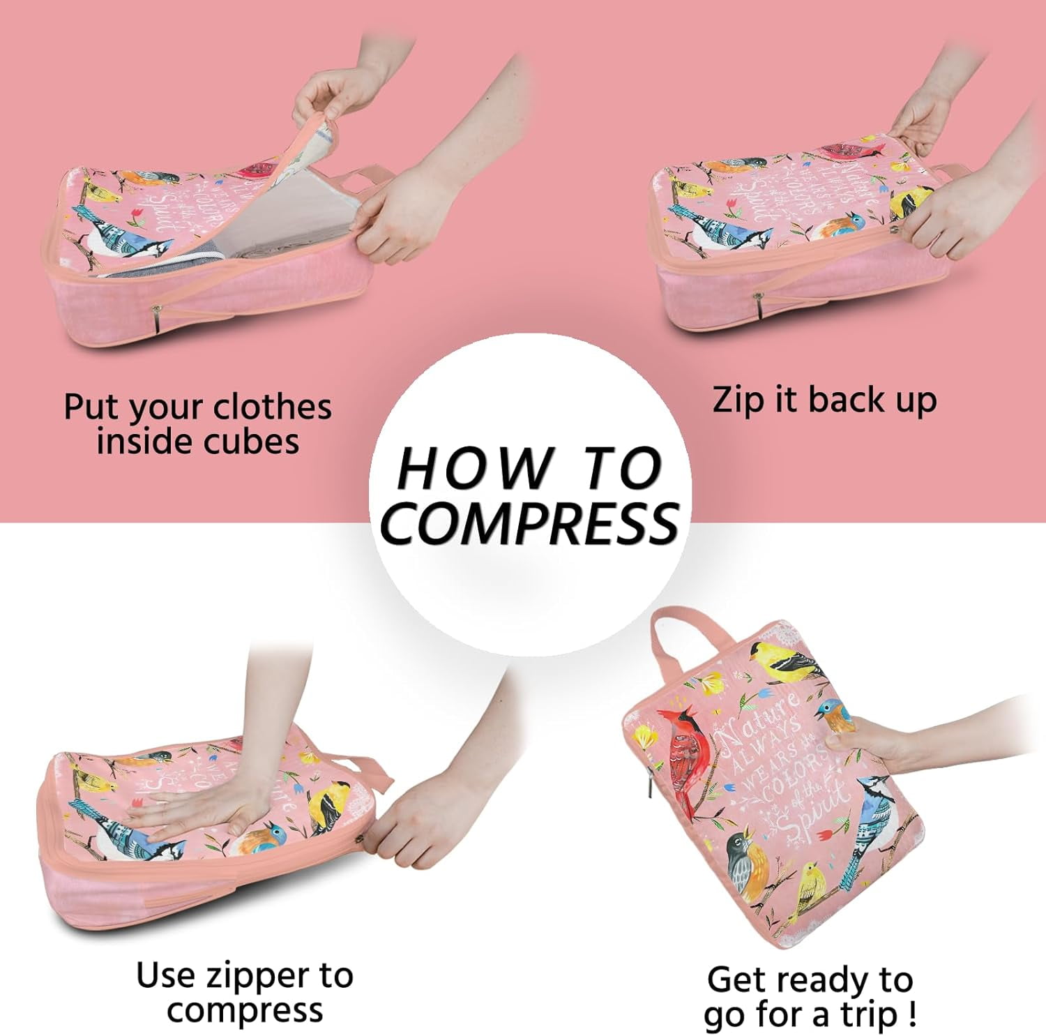 6 Set Compression Packing Cubes Waterproof Suitcase Travel Bag Organizer Luggage Backpack Travel Cubes for Packing