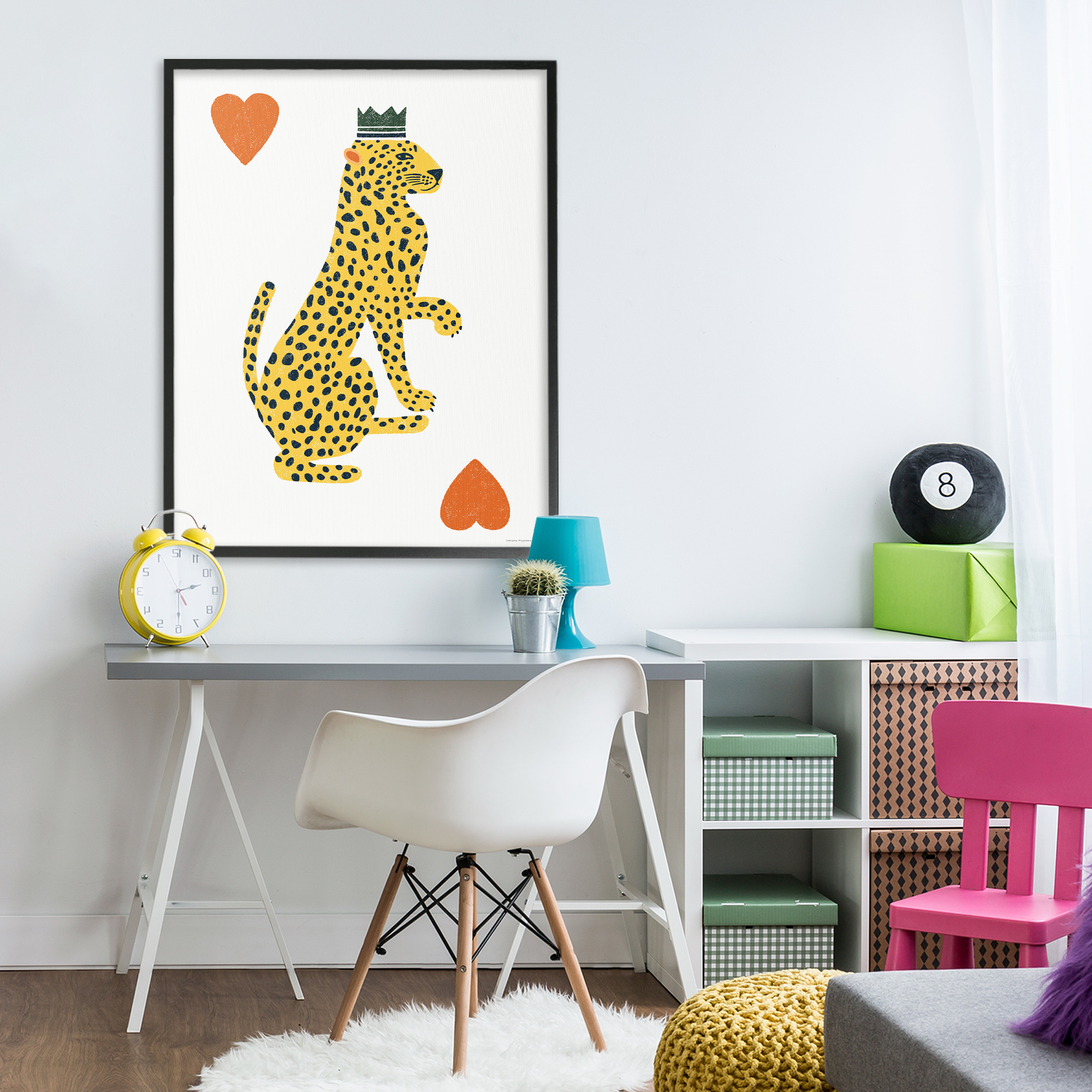 Leopard & Hearts Card Black Framed Giclee Art, design by Svetlana Aleynikova