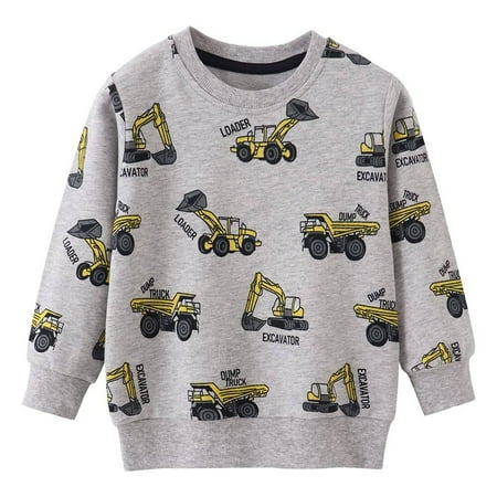 

Toddler Boy Hoodie Cotton Grey Truck Print Sweatshirts Winter Clothes for Kids 4T 8073