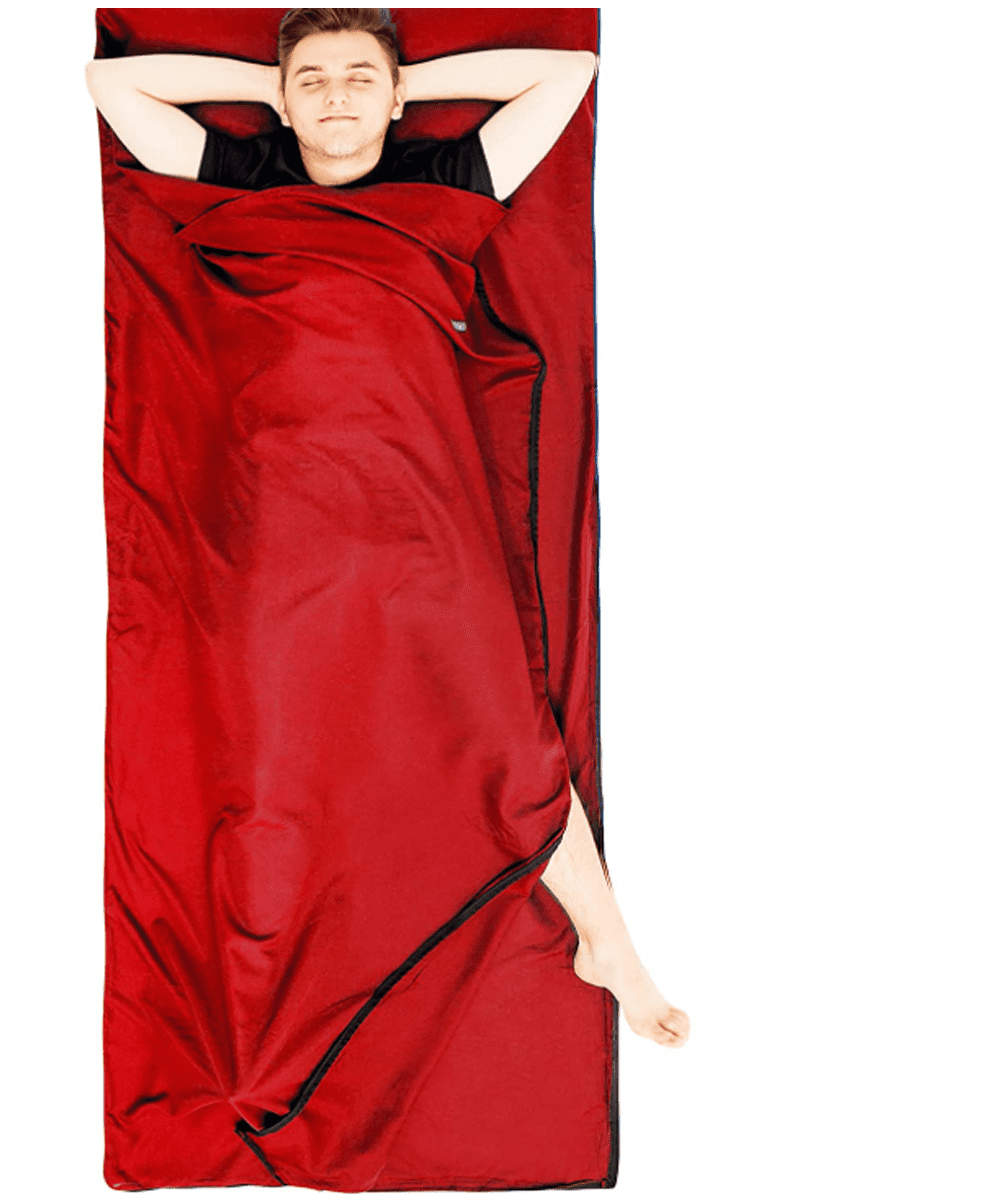 Cotton sleeping bag sheet with continuous zipper (connectable): light and comfortable sleeping bag, red