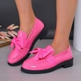 thumbnail image 2 of Women's Patent Leather Penny Loafers Platform Bow Elegant Round Toe Lug Sole Non Slip Chunky Heels Casual Dress Shoes for Business Work Pink Size 8, 2 of 5