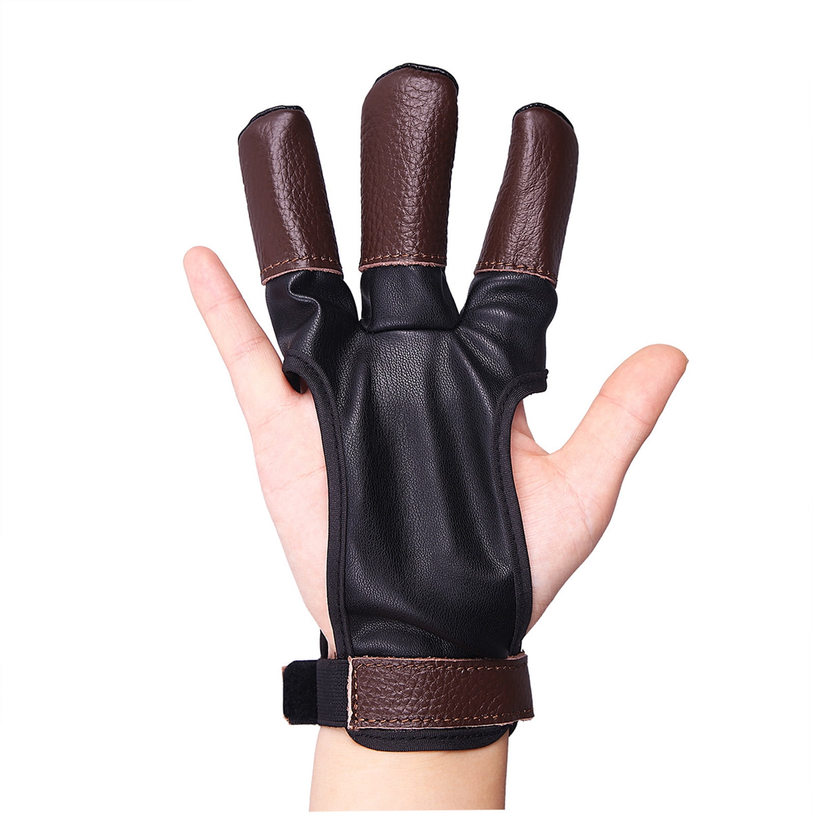 Xirurus Bow Release Gloves Archery 3-Finger Guard PU Leather and Thick Cowhide Protector Gear for Adults Youth Size M (10.24 inches / 26 cm) Target Practice Shooting Training Equipment