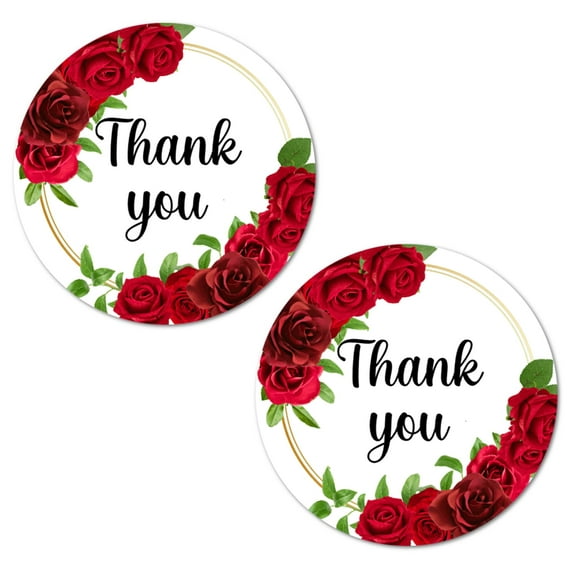40 Red Roses Thank You Stickers, 2 Inch Big Round Glossy Labels, Great For Weddings, Bridal Shower, Engagement Party, Party Favors Décor, Tags, Supplies. Made in USA.