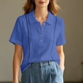 thumbnail image 6 of YanHoo Summer Shirts for Women Lapel Button Up Short Sleeve T-Shirts Loose Fit Pullover Tops Casual Solid Color Tee, 6 of 8