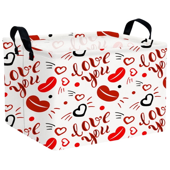 BOOHIT Valentines Day Basket Empty Heart Gifts Basket Kid Storage Bins Decor(Red Lips Wings Love)