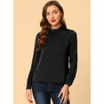 thumbnail image 2 of Blusa de manga de soplo fruncida plisada Allegra K Cuello alto suave sedoso Negro S, 2 of 6