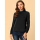 thumbnail image 2 of Blusa de manga de soplo fruncida plisada Allegra K Cuello alto suave sedoso Negro S, 2 of 6