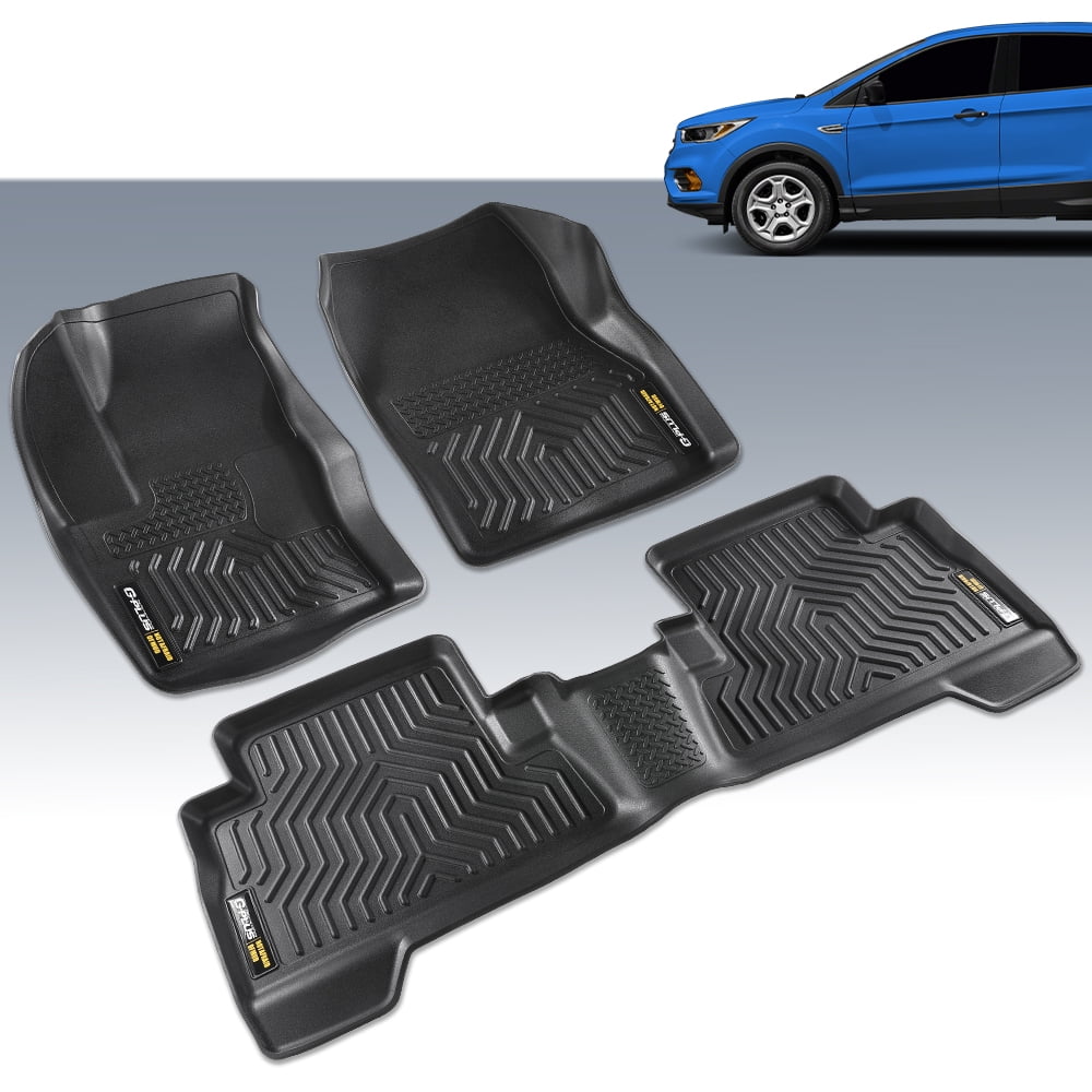 All Weather TPE Floor Mats Front & 2nd Row 3Pcs Black Fit for 2013 - 2019 Ford Escape/2013 - 2018 Ford C-Max
