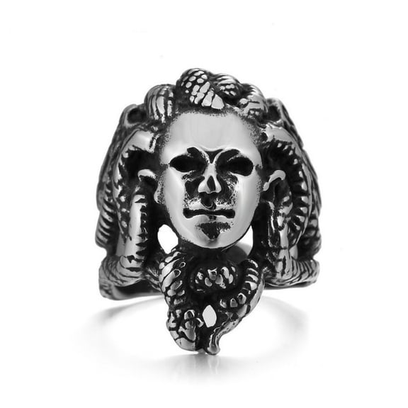 PikaLF Medusa Ring for Men, Greek Mythology Medusa Snake Gorgon Ring, Stainless Steel Norse Viking Medusa Head Ring, Vintage Medusa Serpent Totem Amulet Ring, Punk Medusa Jewelry Gift for Men