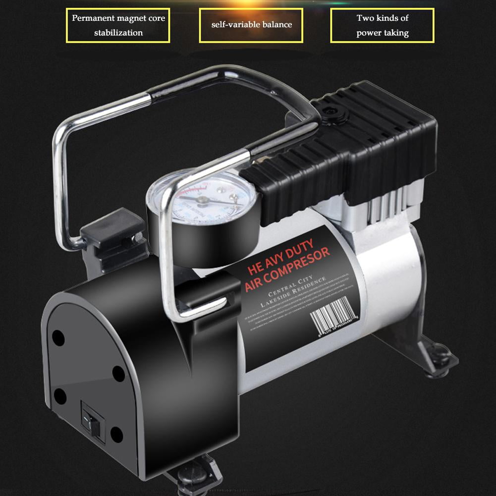 Portable Electric Air Inflator - 12V Car Tire Pump - 200 PSI Pressure Gauge - For Balls, Beds & Kayaks - Emergency Use on Road