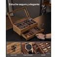 thumbnail image 3 of SONGMICS Caja de Relojes con 8 Ranuras, Estuche de Relojes de Madera de 2 Niveles con Tapa de Cristal, Nogal Rústico, 3 of 6