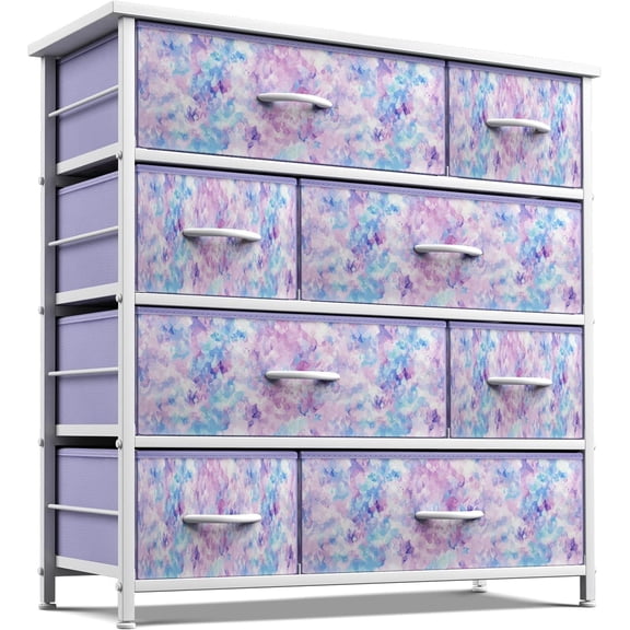 Sorbus Dresser for Kids Bedroom 8 Drawers - Storage Organizer Closet Furniture Chest for Girls & Boys, Nursery, Playroom, Clothes, Toys - Steel Frame, Wood Top, Tie-dye Fabric Bins (Tie-dye Purple)