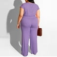 thumbnail image 4 of REORIAFEE Women's Summer 2 Piece Outfits Set Boho Floral Casual Beach Tracksuits Gym Sets Women's Plus Size Short Sleeve O Neck Bandage Pullover Tops + Long Pants Set Purple XXXXL, 4 of 8